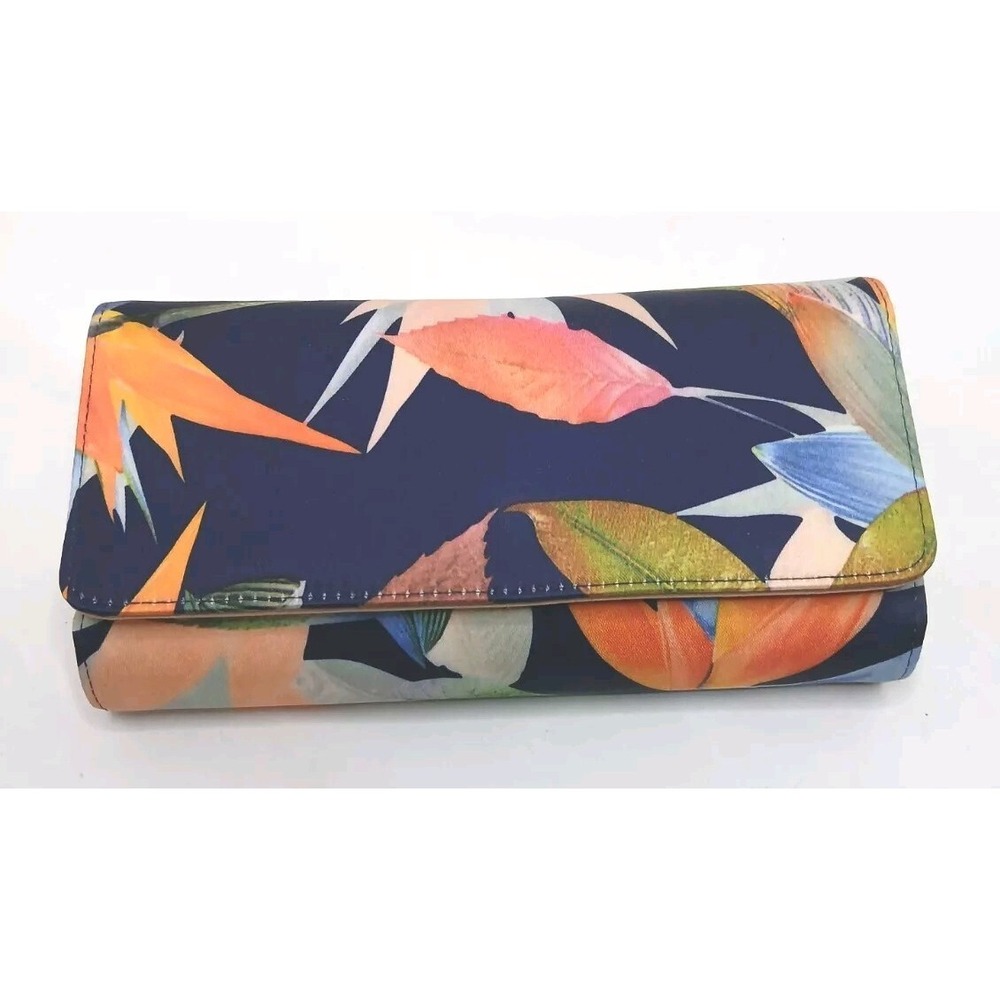 Buxton Womens Long Bifold Organizer Wallet W/vibrant Leaf Floral Pattern